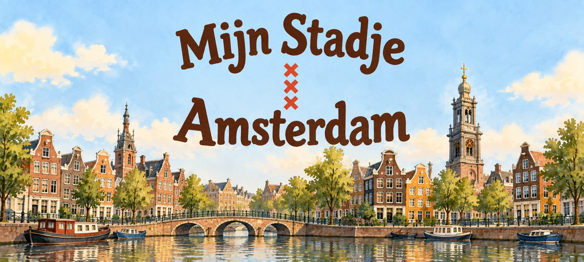 Geïllustreerde titelbanner van Mijn Stadje Amsterdam